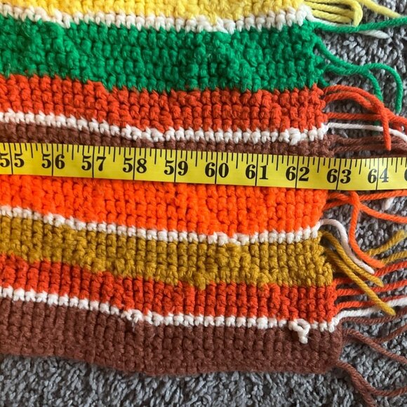 VTG Handmade MCM Chevron Multicolor Crochet Lap Blanket Fringed Afghan - Picture 3 of 8